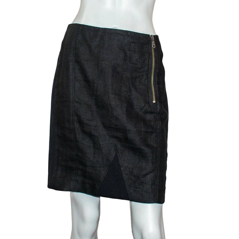 Opening Ceremony Pencil Skirt Womens XS Black Linen Paneled Mixed Media Zipper